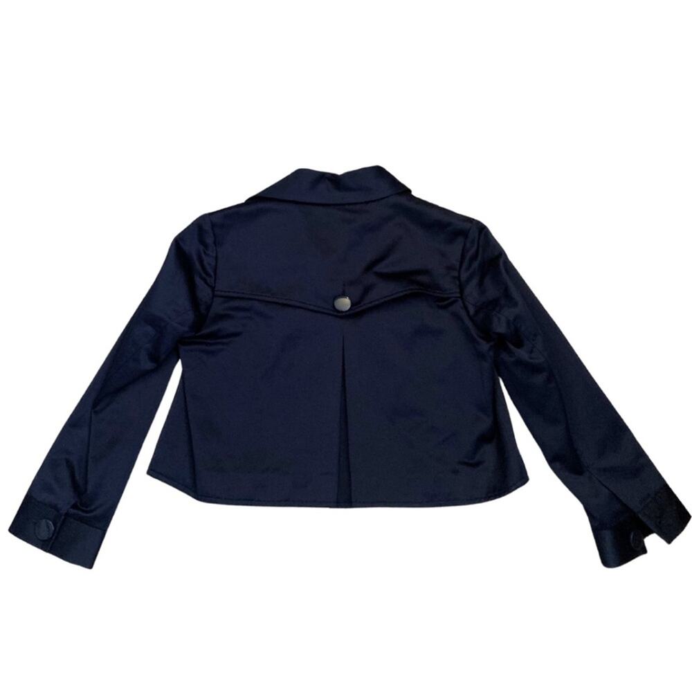 Elegant Navy Blue Satin Cropped Jacket Blazer Size Small Evening Twenty One - Picture 7 of 12